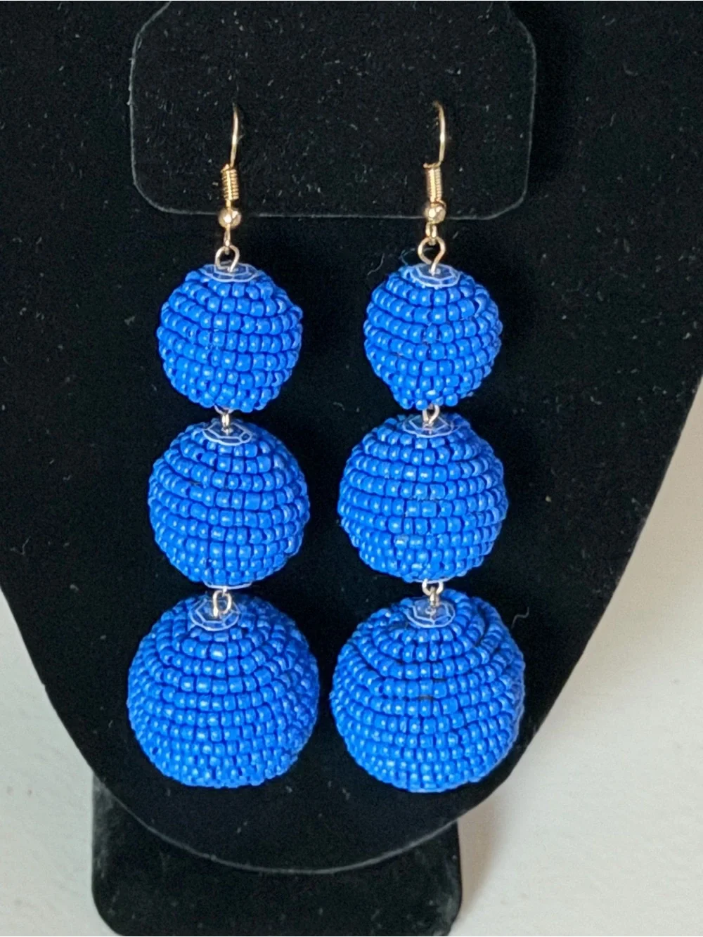 Handmade Royal Blue Triple Bead Drop Earrings